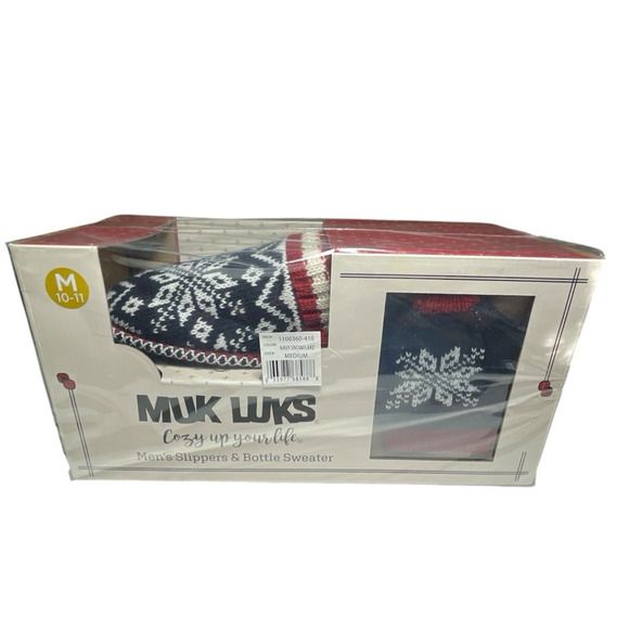 NEW Muk Luks Men's Rib Knit Navy Scuff Slippers w/ Bottle Sweater Medium 10-11 - Picture 2 of 12